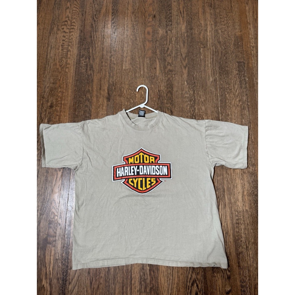 Vintage 2002 Harley Davidson Aruba Big Twin T-Shirt XXL Tan Bar Shield Graphic